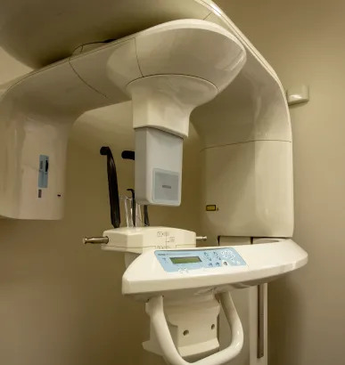 Panoramic dental X-ray machine used for capturing full-mouth radiographic images.